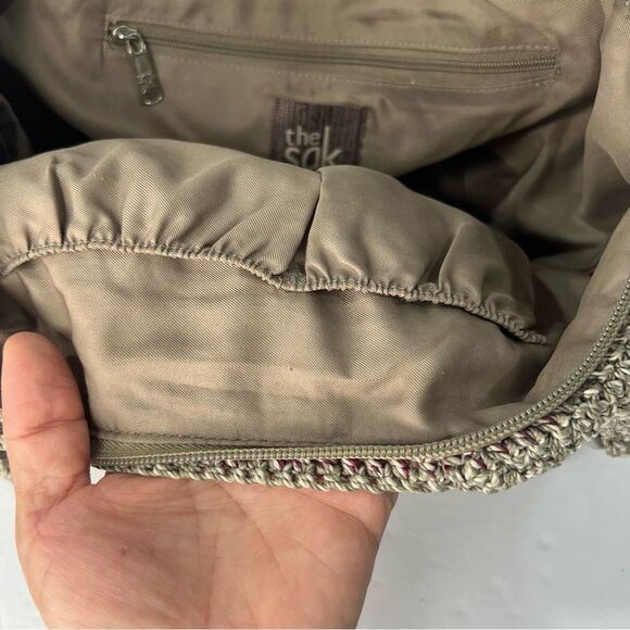 THE SAK Voyager Crochet Gray Stripped Belle Shoulder Tote Bohemian Medium Bag - Picture 10 of 12